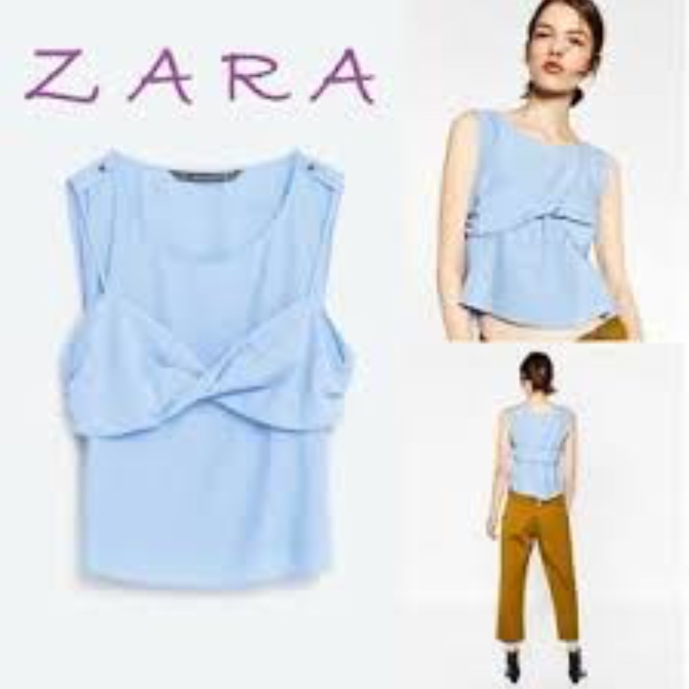 Zara sky Blue front knot blouse